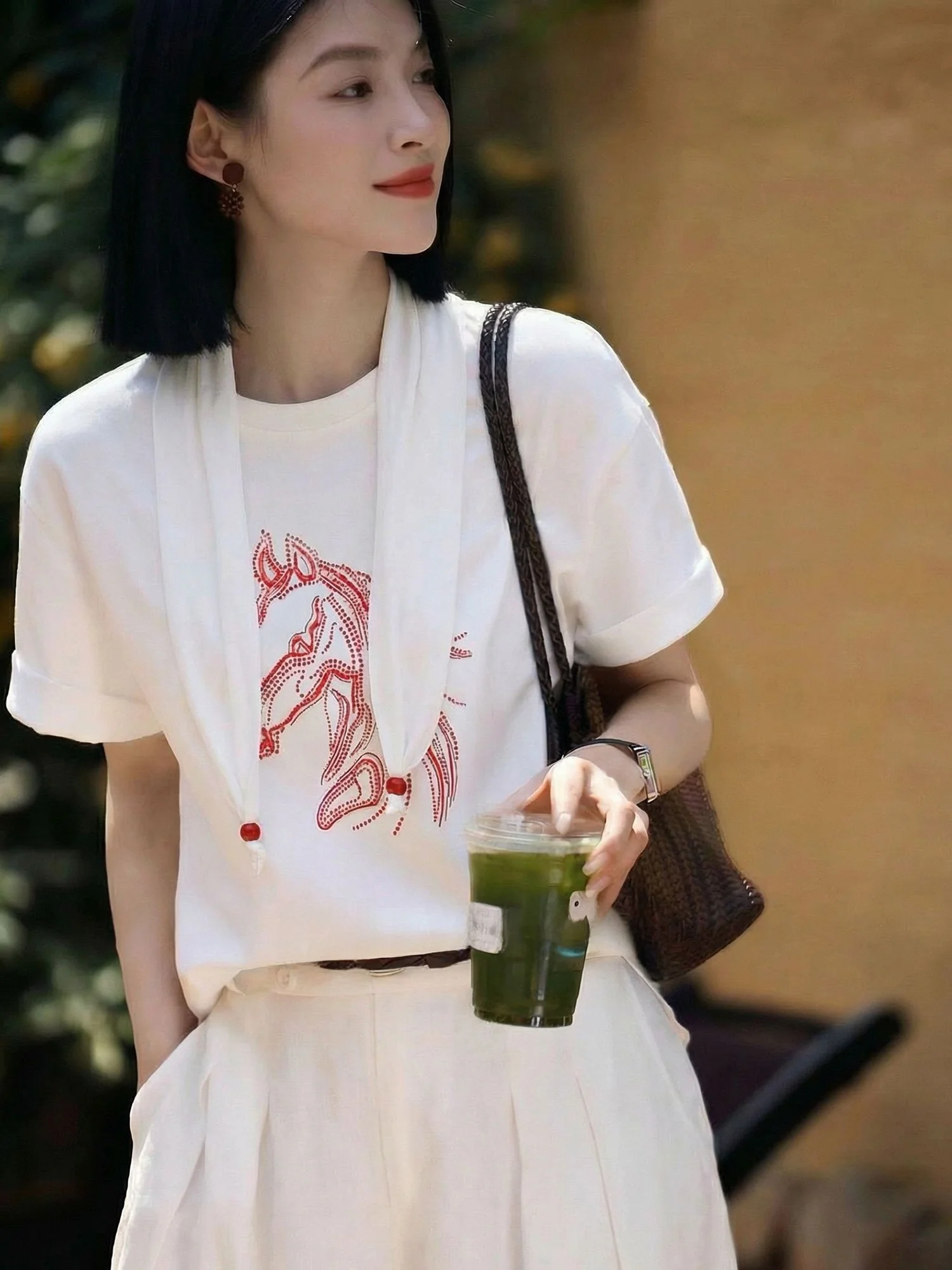 

Женская летняя футболка свободного кроя из чистого хлопка с принтом, повседневная, с круглым вырезом, дышащая