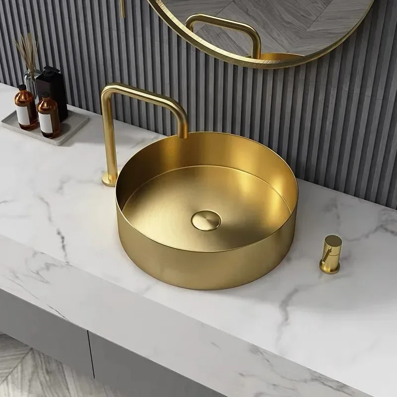 【2026】Golden Round Stainless Steel Countertop Basin Light Luxury Countertop Undercounter Wash Single Hotel