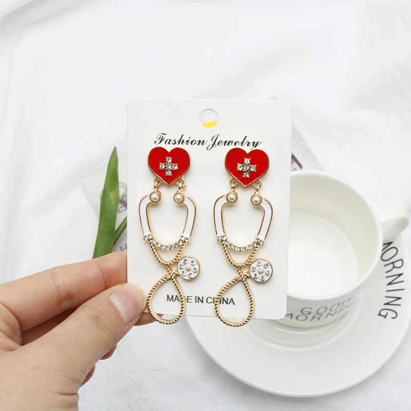 

Movie Greys Anatomy Thmem Earrings Cute Rhinestone Inlaid Stethoscope Shape Pendant Earring Jewelry Cosplay Gift Fro Friends