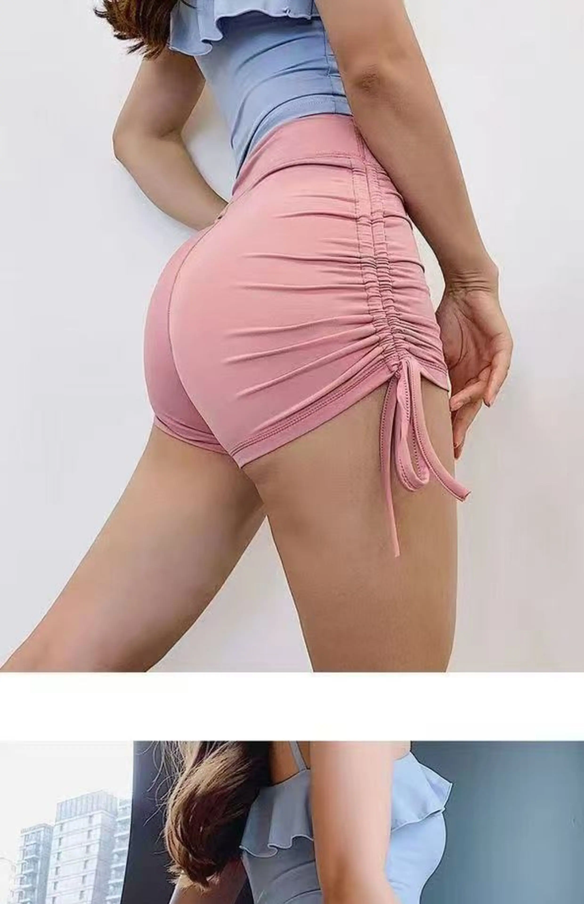 Sexy Sportshorts mit Kordelzug für Damen, High-Waist-Hip-Lifting-Hose, Yoga-Laufhose, schnelltrocknende, enge Yoga-Dreipunkt-Fitnesshose – Detail 8