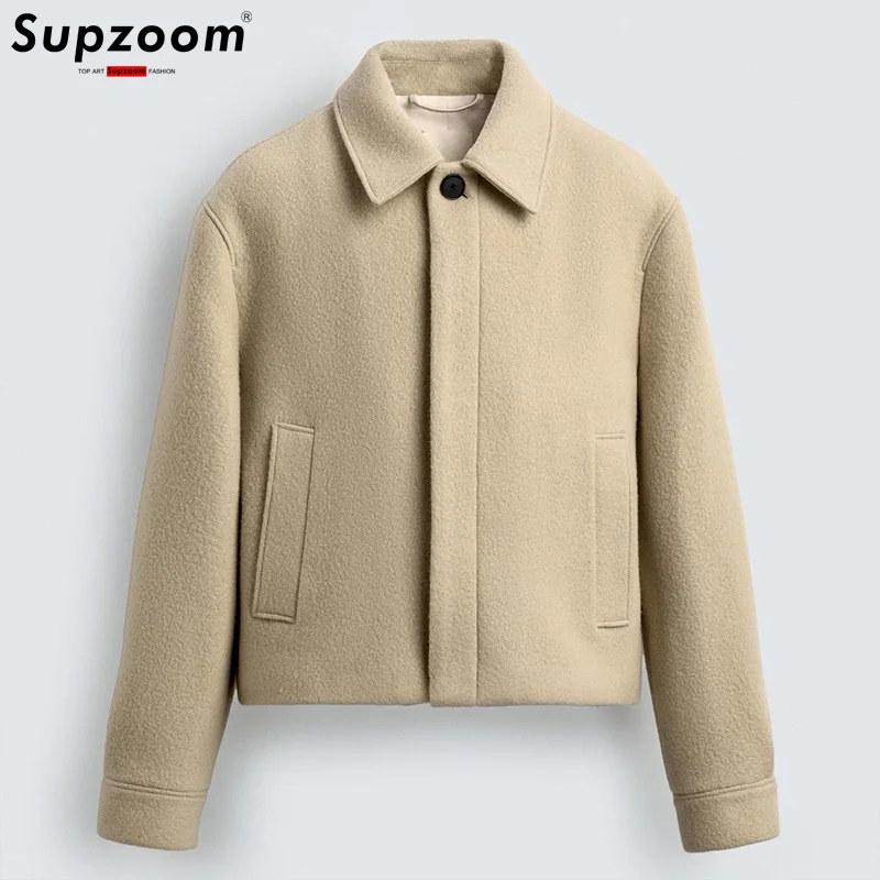 Supzoom 2025 وصول جديد الذكور الملابس الشعبية الخريف والشتاء سميكة عادية إنجلترا الرجعية واحدة الصدر معطف الصوف الرجال #5