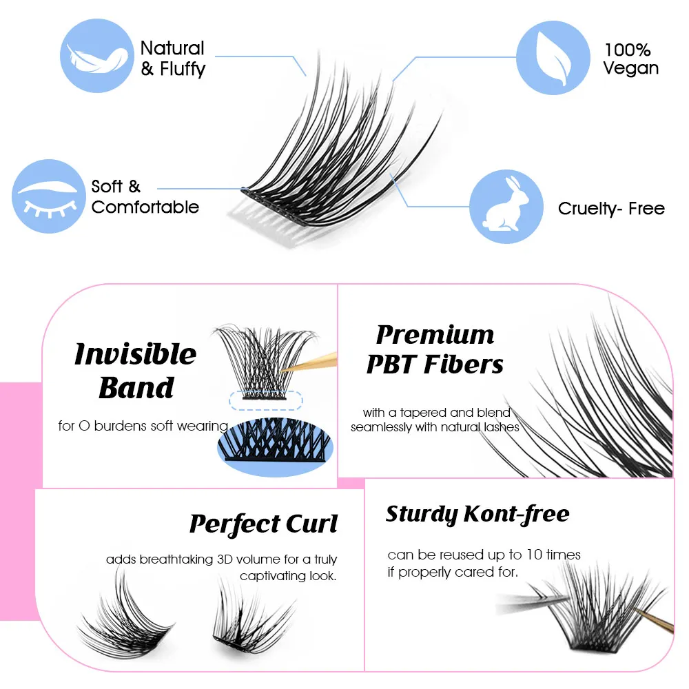 YUANZHIJIE DIY Cluster Eyelash Extension 8-16mm Mix Coating Remover Female Makeup Faux Mink Volume Natural Segmented Lash view 4