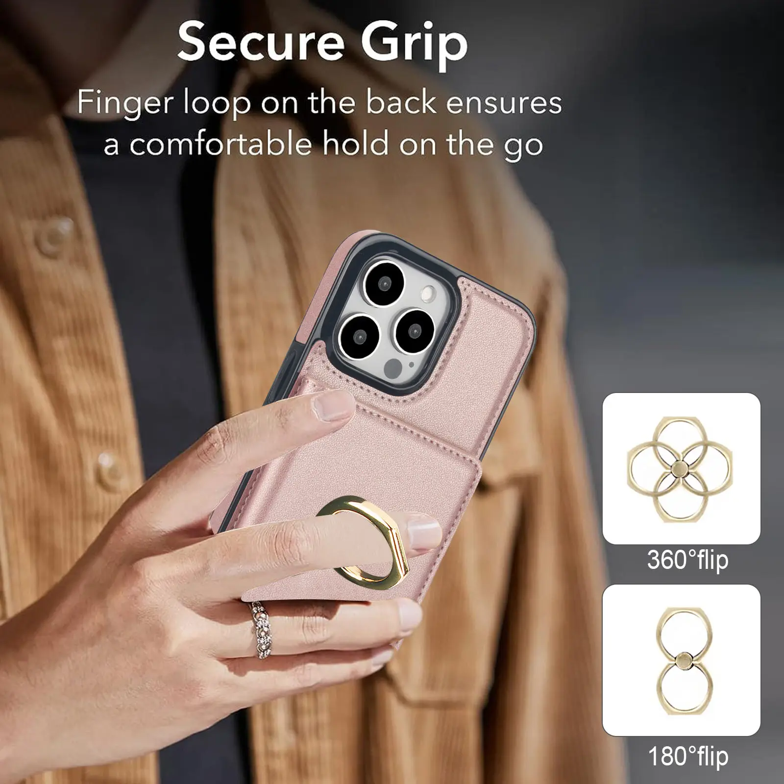 Wallet Case with Card Holder, 360° Rotation Ring Kickstand Magnetic Clasp for iPhone 16 15 14 13 12 11 Pro Max SE 2022 XR XS Max