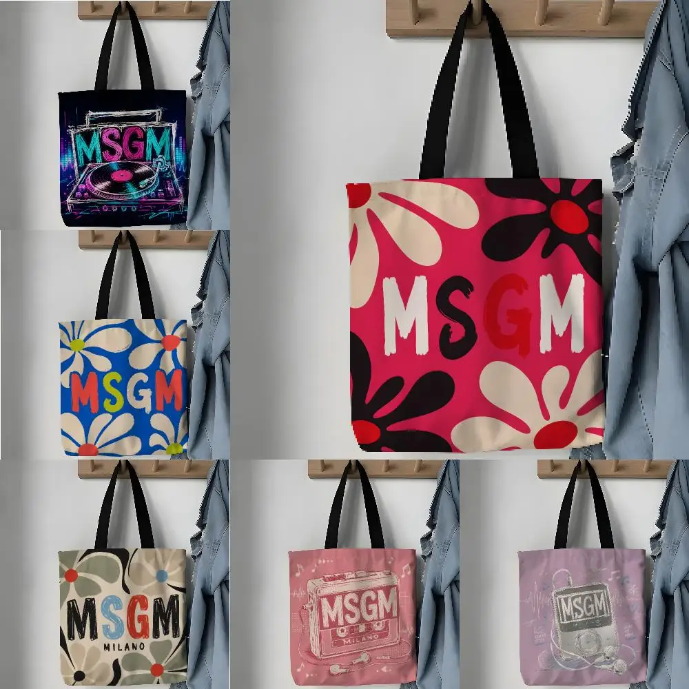 Bright eye-catching Print M-MSGM Storage Bags Double-Sided Print Canvas Tote Bag Fashion Large Capacity Women's Shoulder Handbag