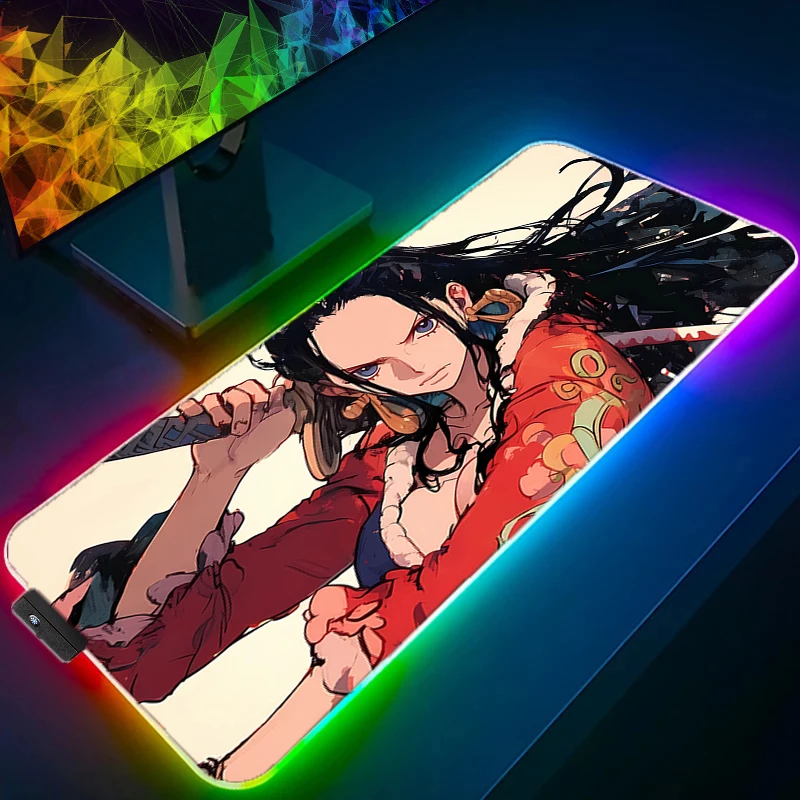 RGB LED Mouse Pad Laptop Teclado Pad Antiderrapante Anime Tablet Pad Acessórios para PC One Piece Nico Robin HD Mousepad Tapete de mesa para jogos