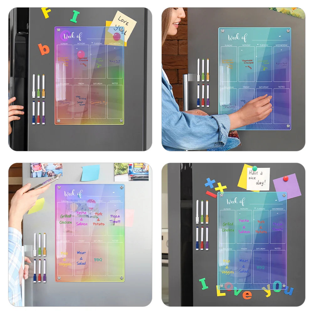 1Set Magnetic Weekly Planner Board Acrylic Clear Refrigerator Dry Erase Board Daily Schedule Organizer Magnetic Planner