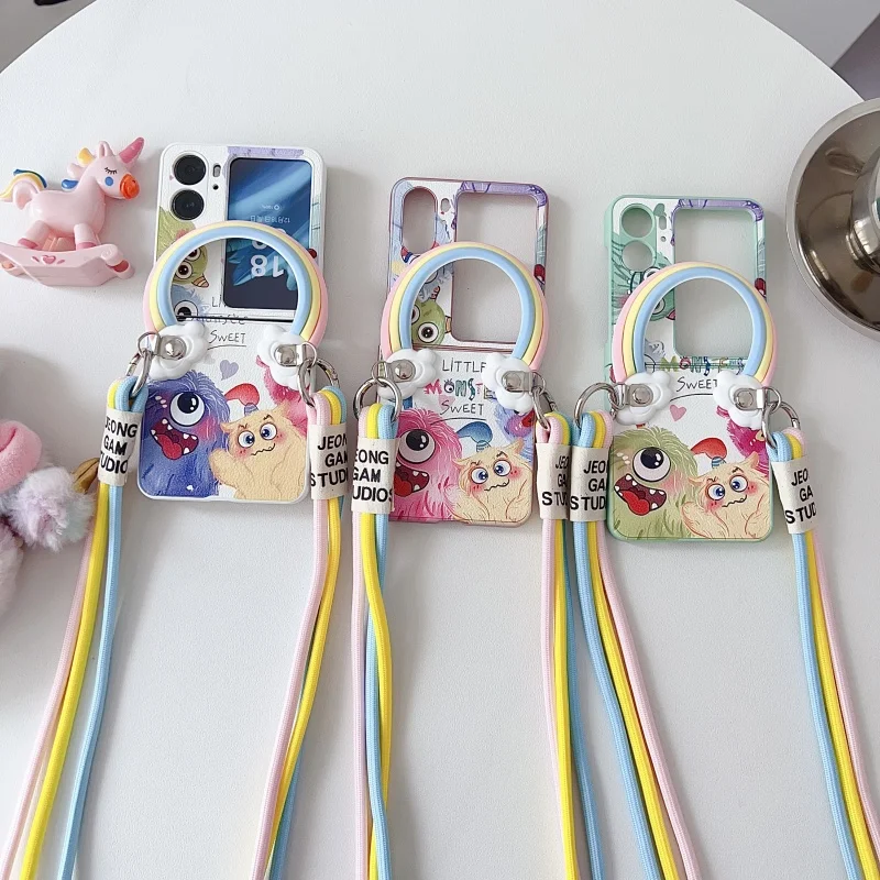 

Phone Case for OPPO N2 FLIP Monster Patterned Phone Case OPPO N2 FLIP Fashion Bracelet and Lanyard Crossbody Phone Case