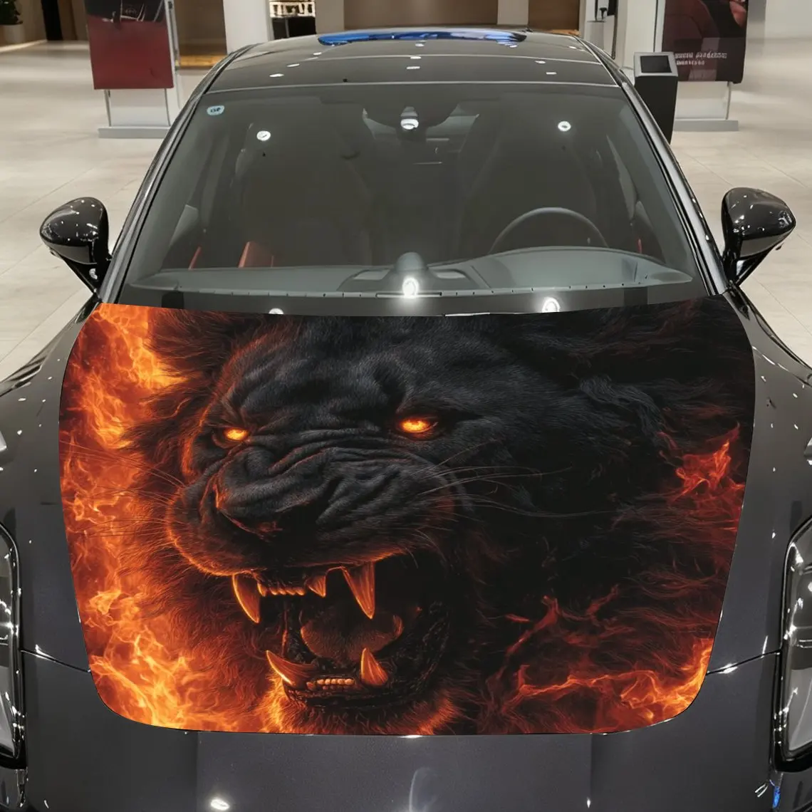 Fierce Flame Black Lion Car Hood Stickers, Decorative Car Packaging Paper, Bold Designs, Halloween Decorations, Car Parts Access