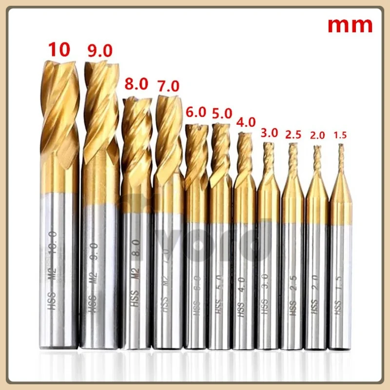 

1.5-10mm Titanium Coated HSS Four-Flute Spiral Bit HRC63 CNC Drill Bit End Milling Cutter For Wood, Steel Cutting