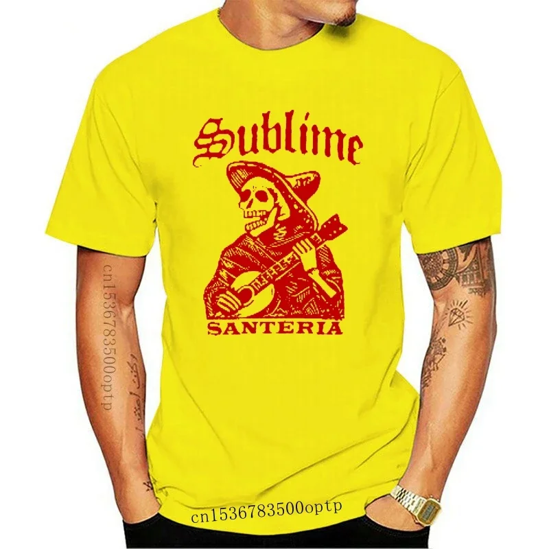 Camiseta Sublime Santeria Skeleton Rock Band para hombre, camisa 100% de algodón, novedad