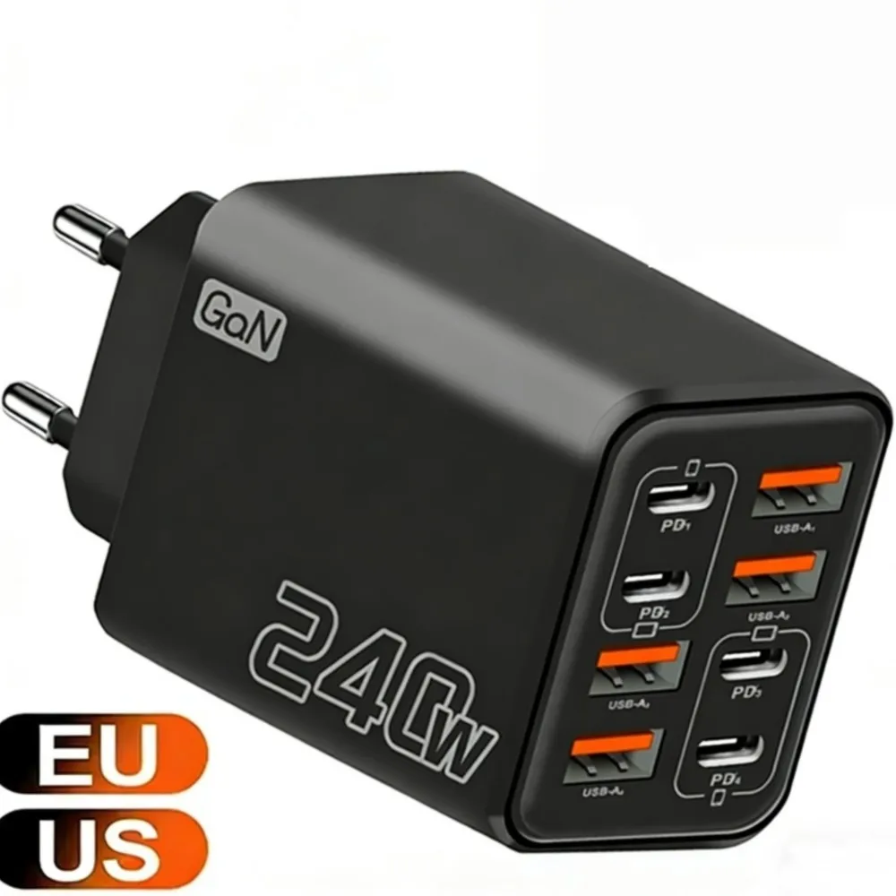 240W GaN USB C Charger 8 in 1 Fast Charging Phone Charger Power Adapter For iPhone 18 pro max Samsung Xiaomi Type C Wall Charger