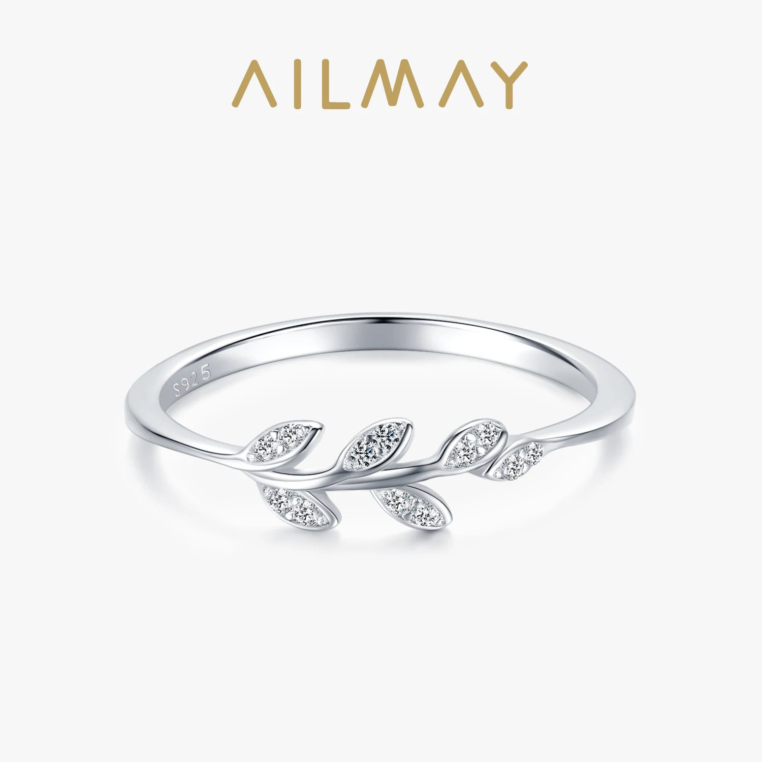

Ailmay Authentic 925 Sterling Silver Plant Clear Zircon Rings Exquisite Elegant for Women Wedding Engagement Jewelry Gift