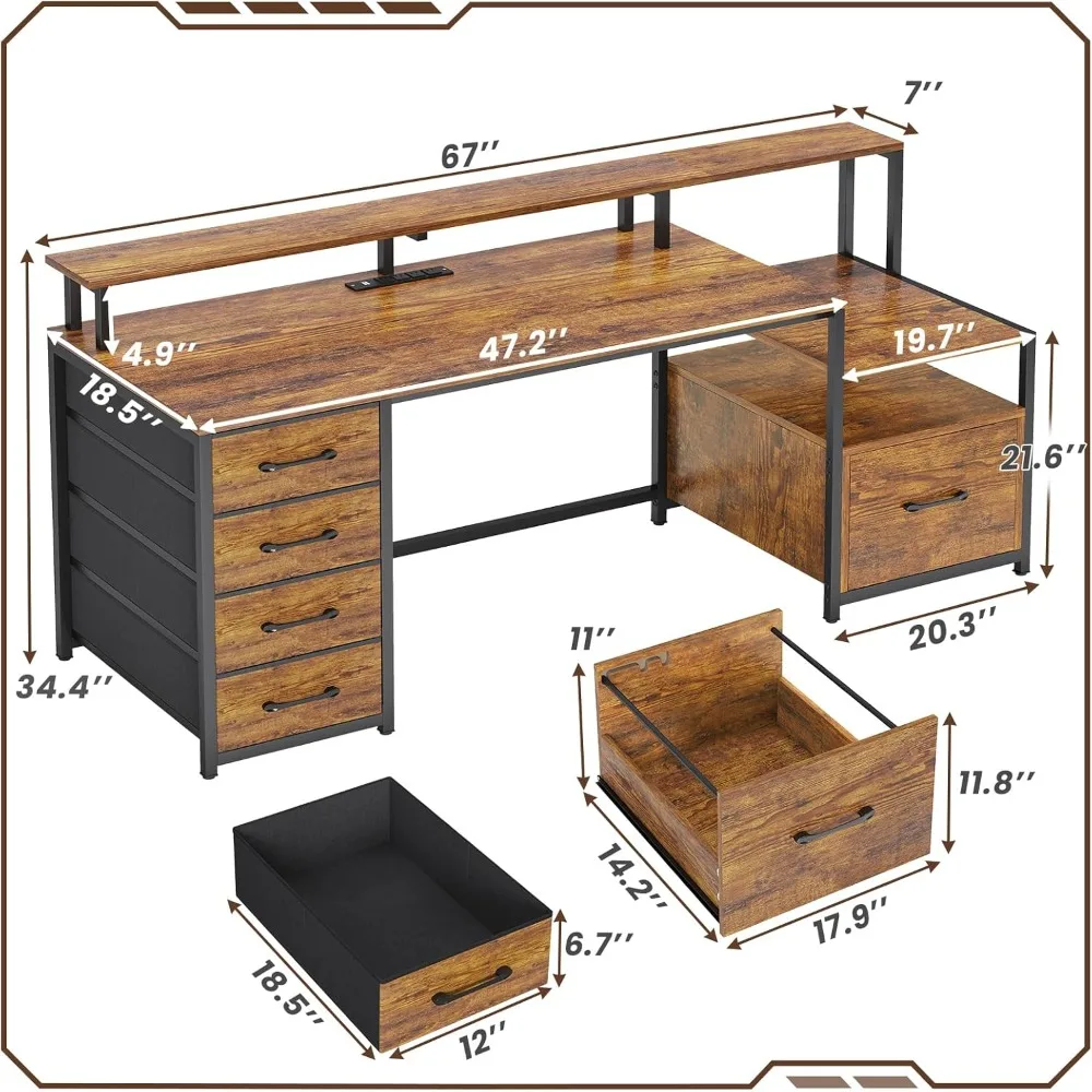 Home Office Desk with File Drawer & Power Outlet - 66