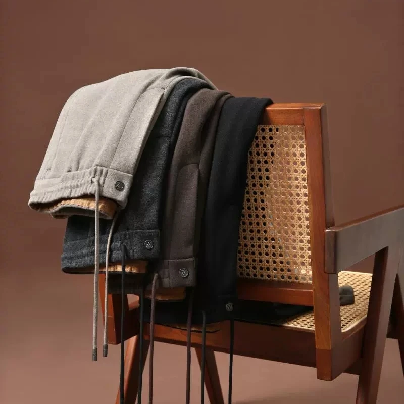 

Italian Luxury Men's Thiened Acetate Woolen Casual Pants Elastic Waist Straight Leg Warm Autumn Winter Faion Ci Sle