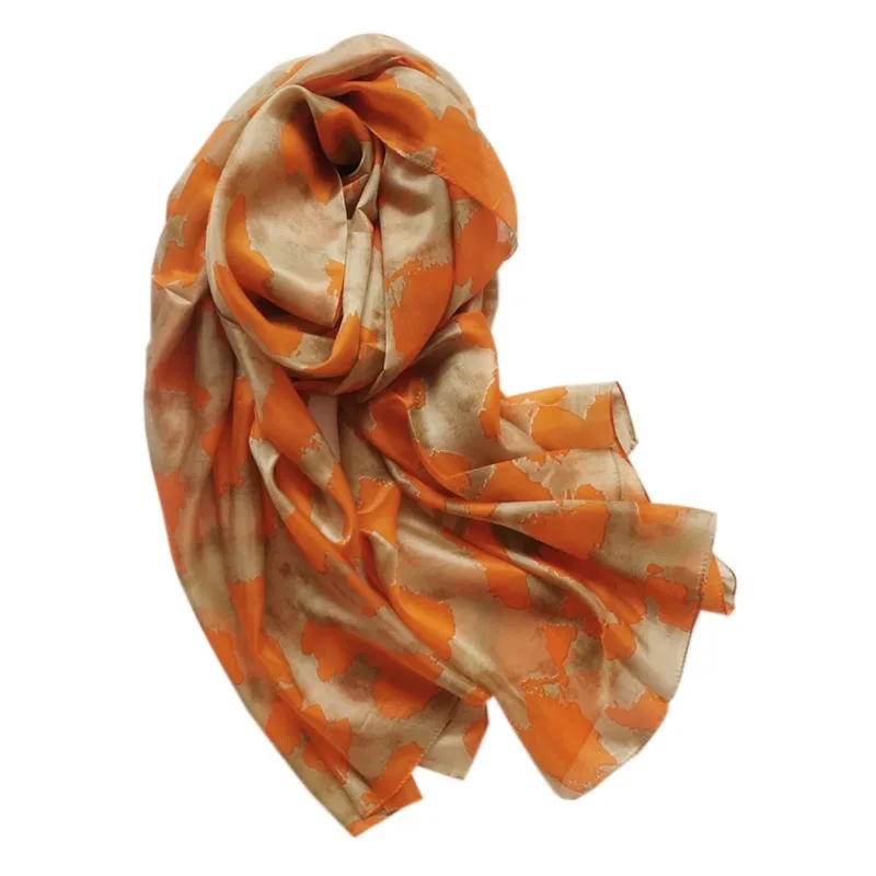 

Lightweight Large 100% Mulberry Silk Scarf for Women Oblong Shawl Neck Scarf Beach Wrap Headscarf Gift Pack Red-orange printed
