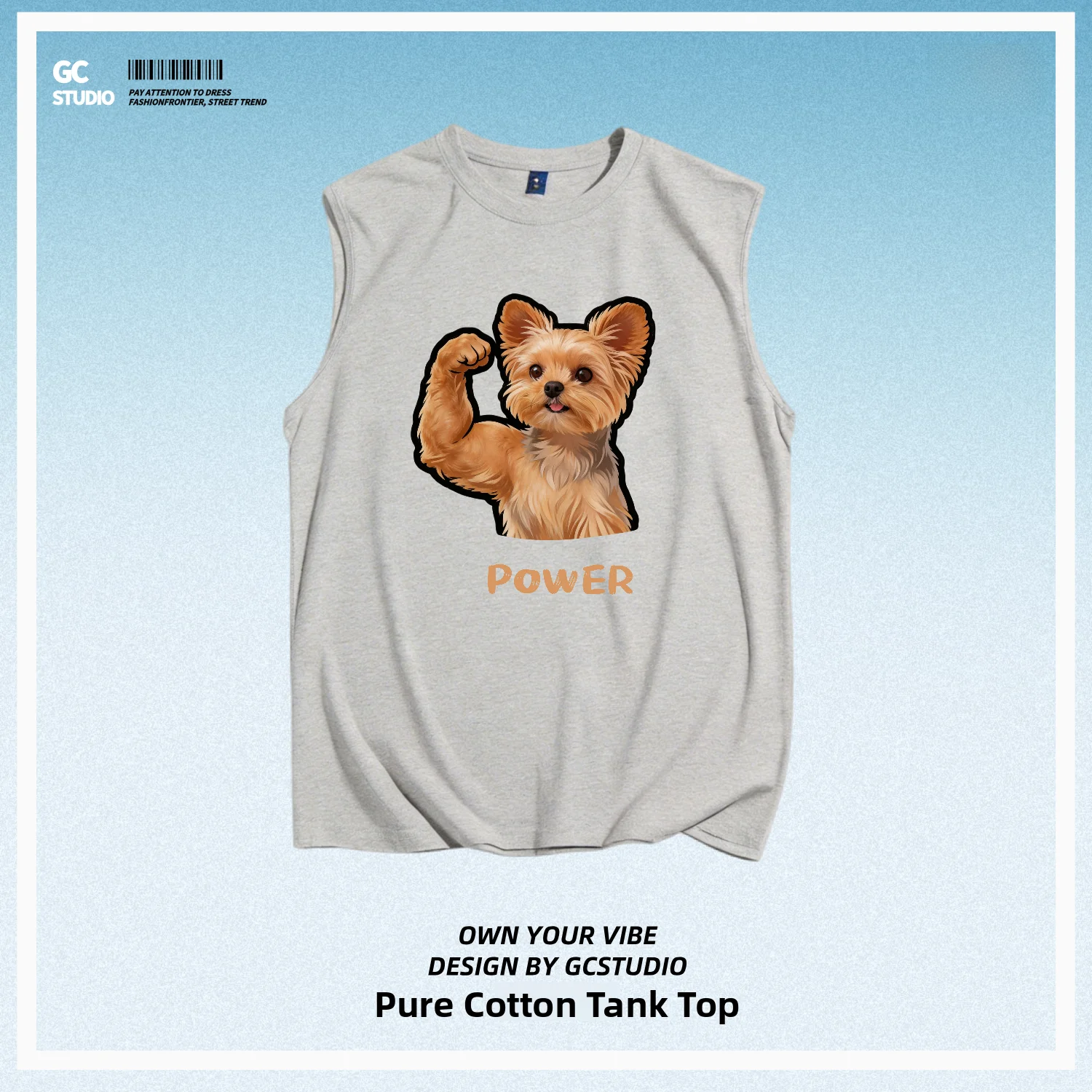 Men's Pure Cotton Tank Top Breathable Yorkshire Muscle Fitness Sportswear Casual Style round Neck Print Design Summer Essential