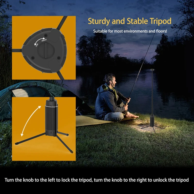 Portable Camping Lantern Telescopic LED Work Light USB Rechargeable Outdoor Fishing Tent Emergency Lamp With Tripod