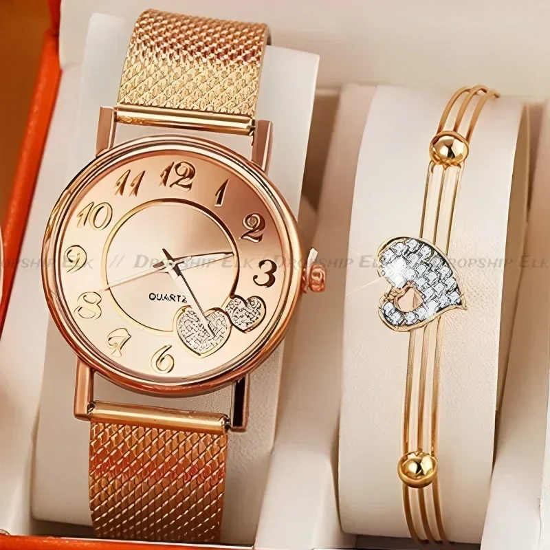 Rose Gold Love Watch Female Simple Temperament Student Waterproof Female High-level Female Luxury Watch Women