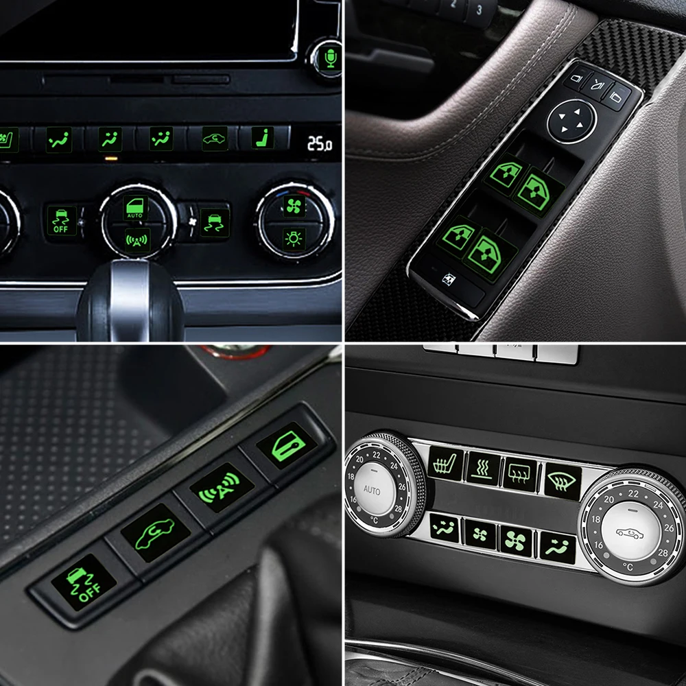 Car Window Button Luminous Sticker Door Switches Night Fluorescent Decals Lifter Switch Panel Decals Multifunctional Accessories