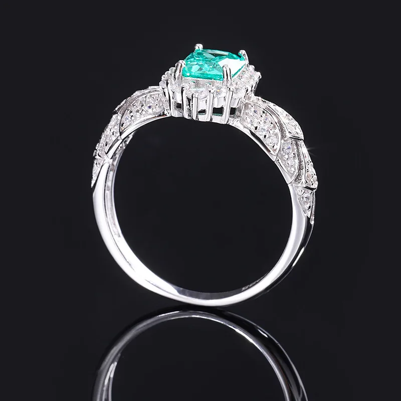 S925 Silver Imitation Green Tourmaline Square 3 Carat Vintage Style Ring Main Stone 5 * 7 Sense