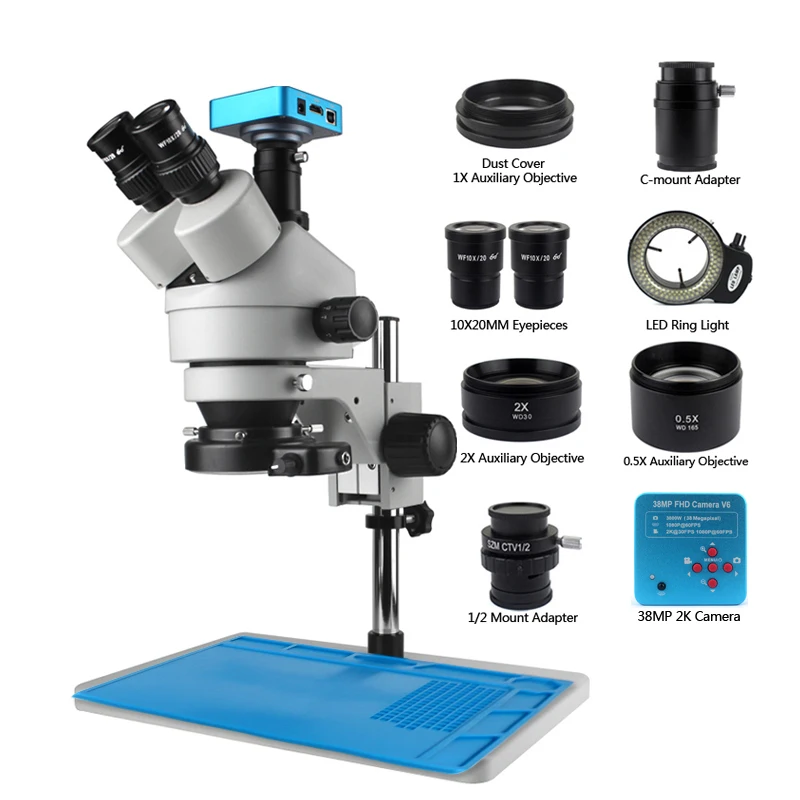 3.5X-90X Zoom Trinocular Stereo Microscope and 56LED Objective Lens HDMI Digita microscope Camera for Phone PCB Soldering Repair