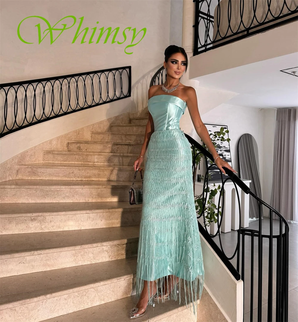 

Customized Exquisite Satin Tassel Evening Dress Classic Strapless Homecoming Dresses Elegant Sleeveless Bespoke Occasion Gowns