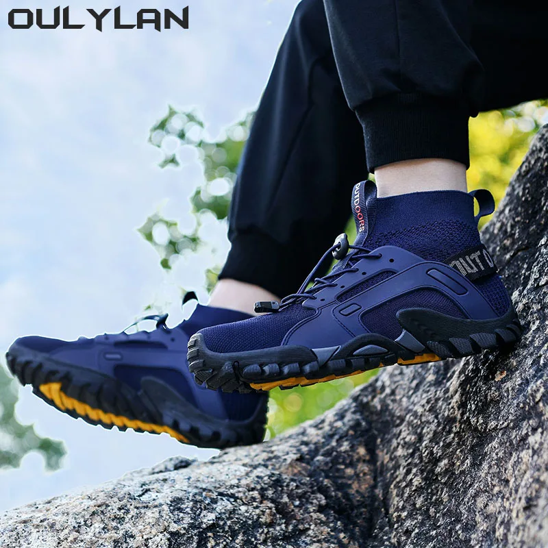 Breathable Water Sneakers High Top Climbing Footwear Men Quick Dry Shoes Slip On Hiking Upstream Wading Shoes Non-slip Mesh