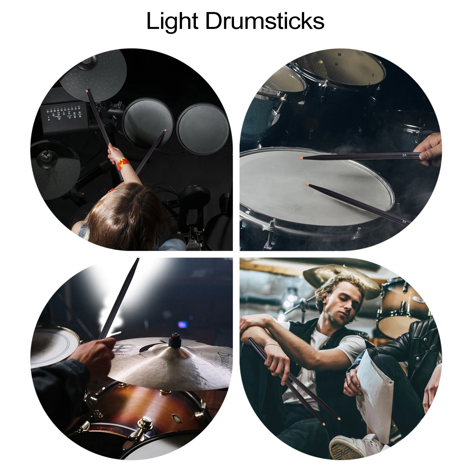 

1Pair 5A Wood Drumsticks Comfortable Non-Slip Grip Suitable for All Drums Practice Performance Instrument Accessory