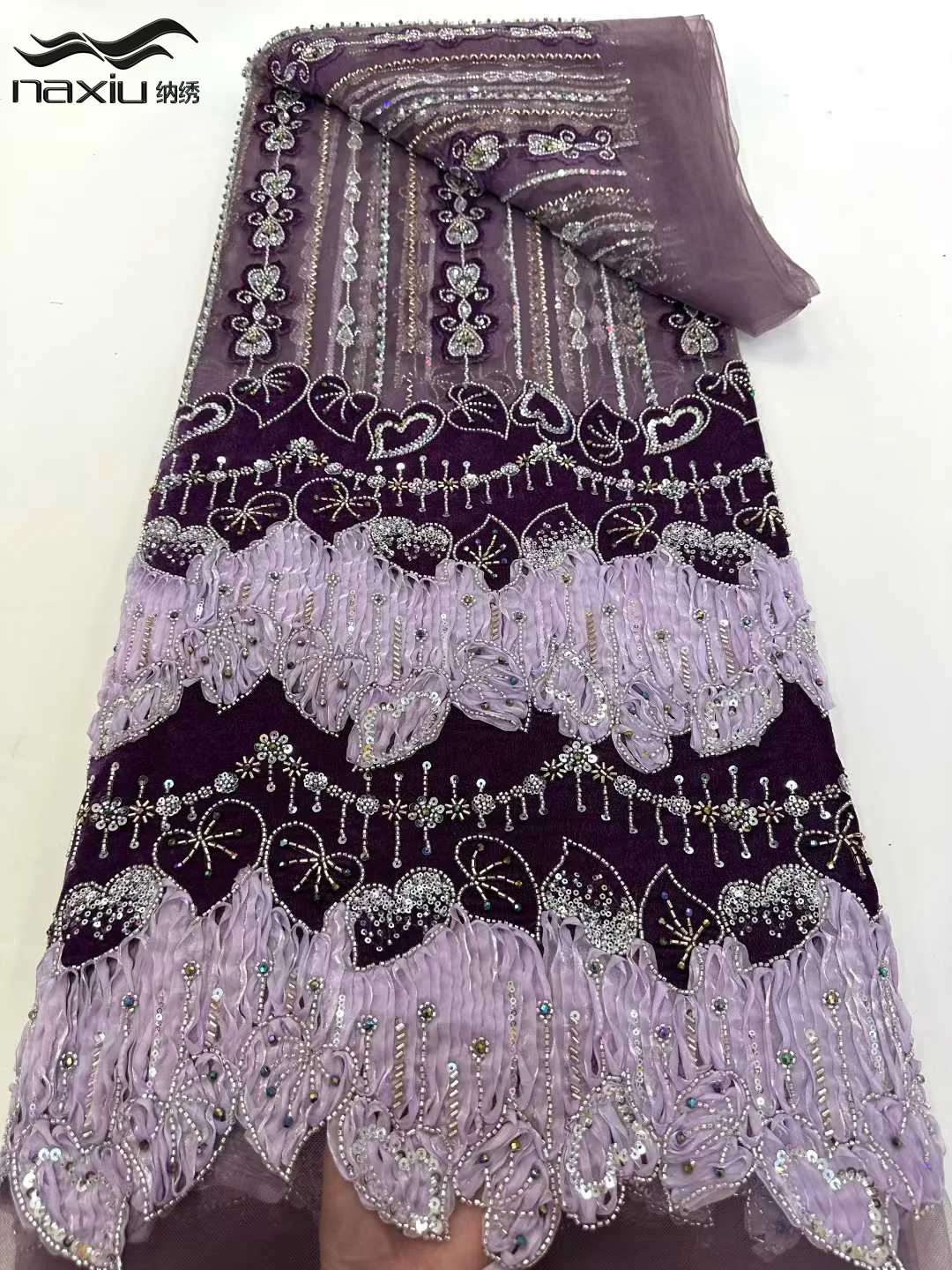 

Madison Luxury African Lace Fabric 5 Yards Velvet Lace Beaded Tulle Lace Fabric Embroidered Nigerian Fabric for Wedding Dress