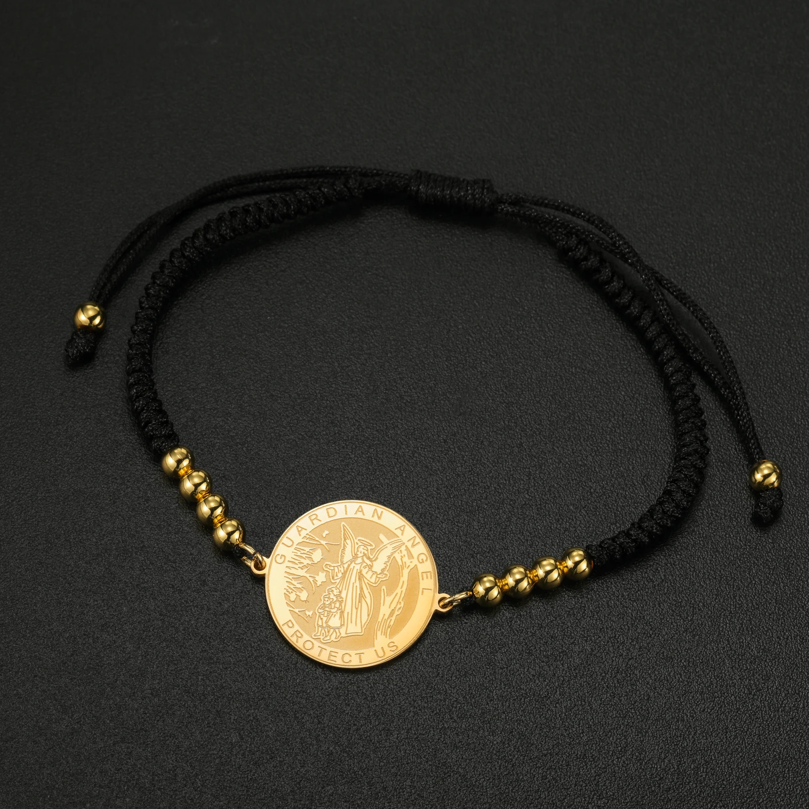 HIPEE Guardian Angel Protect Us Medal Braided Bracelet Stainless Steel Religious Protection Amulet Jewelry