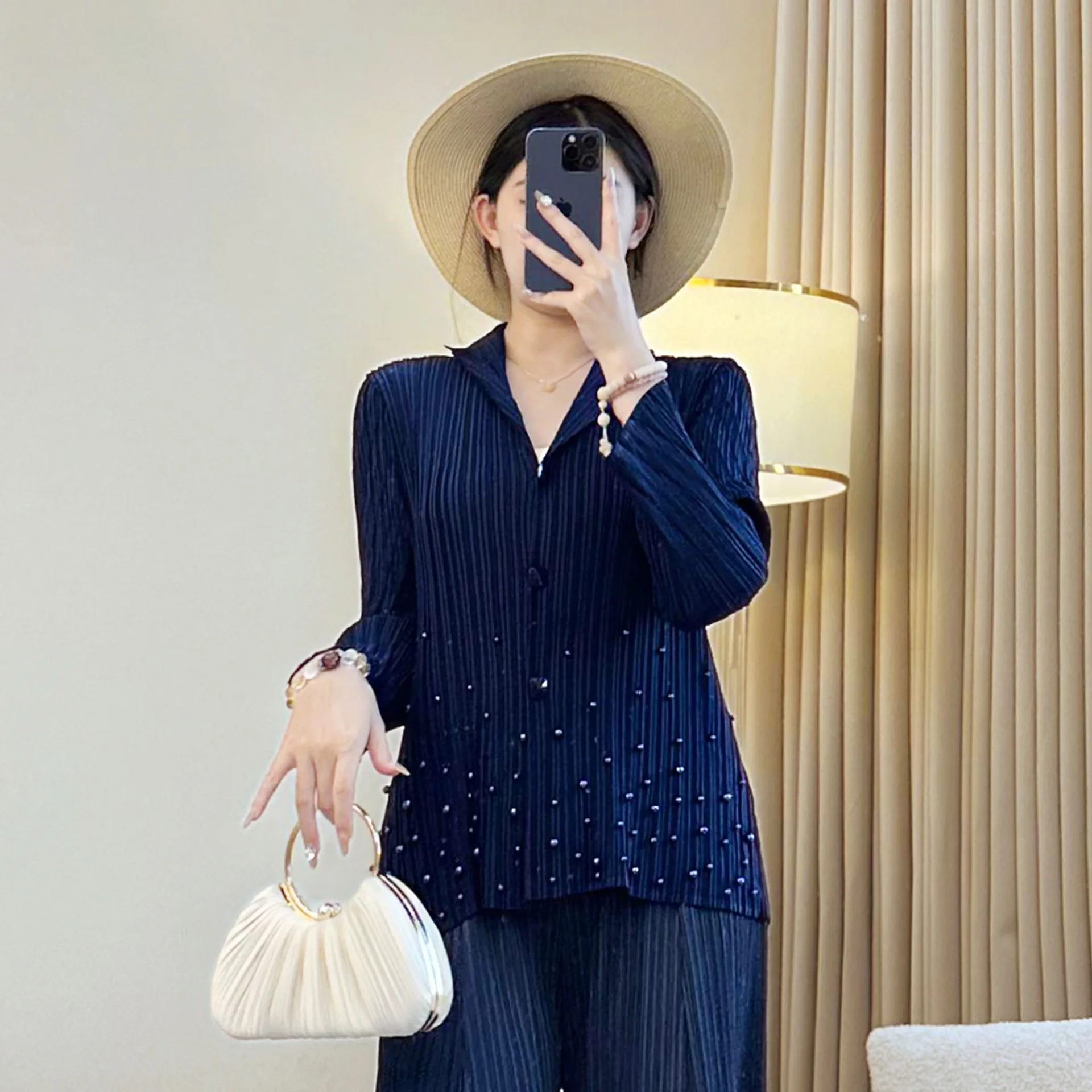 

Miyake Fold 2025 Autumn Spring New High End Fold Fashion Slim Fit Versatile Collar Shirt Temperament Pleated Commuter Coat