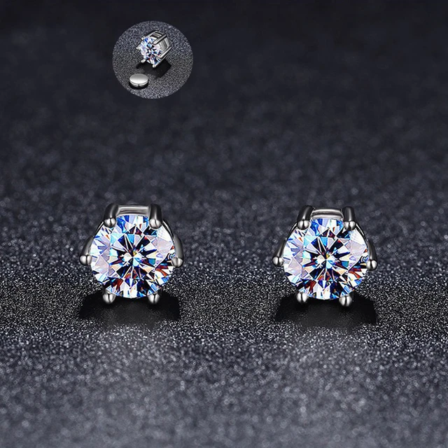 Real 1ct Round Moissanite Magnetic Earrings 925 Sterling Silver D Color VVS1 Moissaniten Stud Earirngs Women Pass Tester Gift
