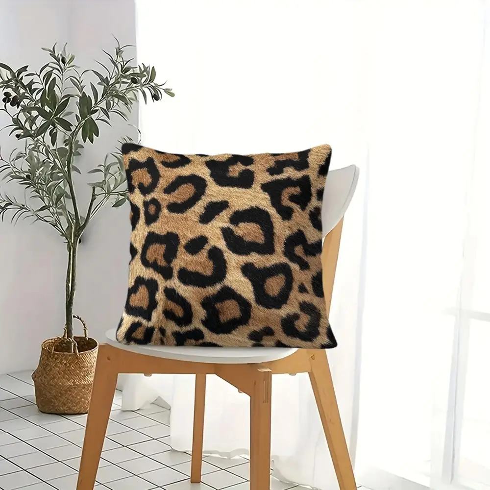 Leopard Print Throw Pillow 45x45cm Decorative Cushion Cover HD Digital Printing Soft Accent Pillow for Sofa Bed Home Decor