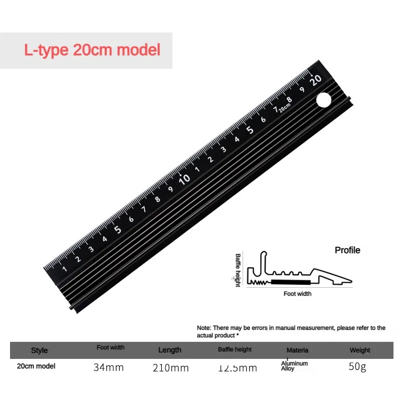 Multi-function Aluminum Alloy Hand Protective Ruler Non-slip Straight Ruler Wood Cutting Straight Woodworking Ruler Tool