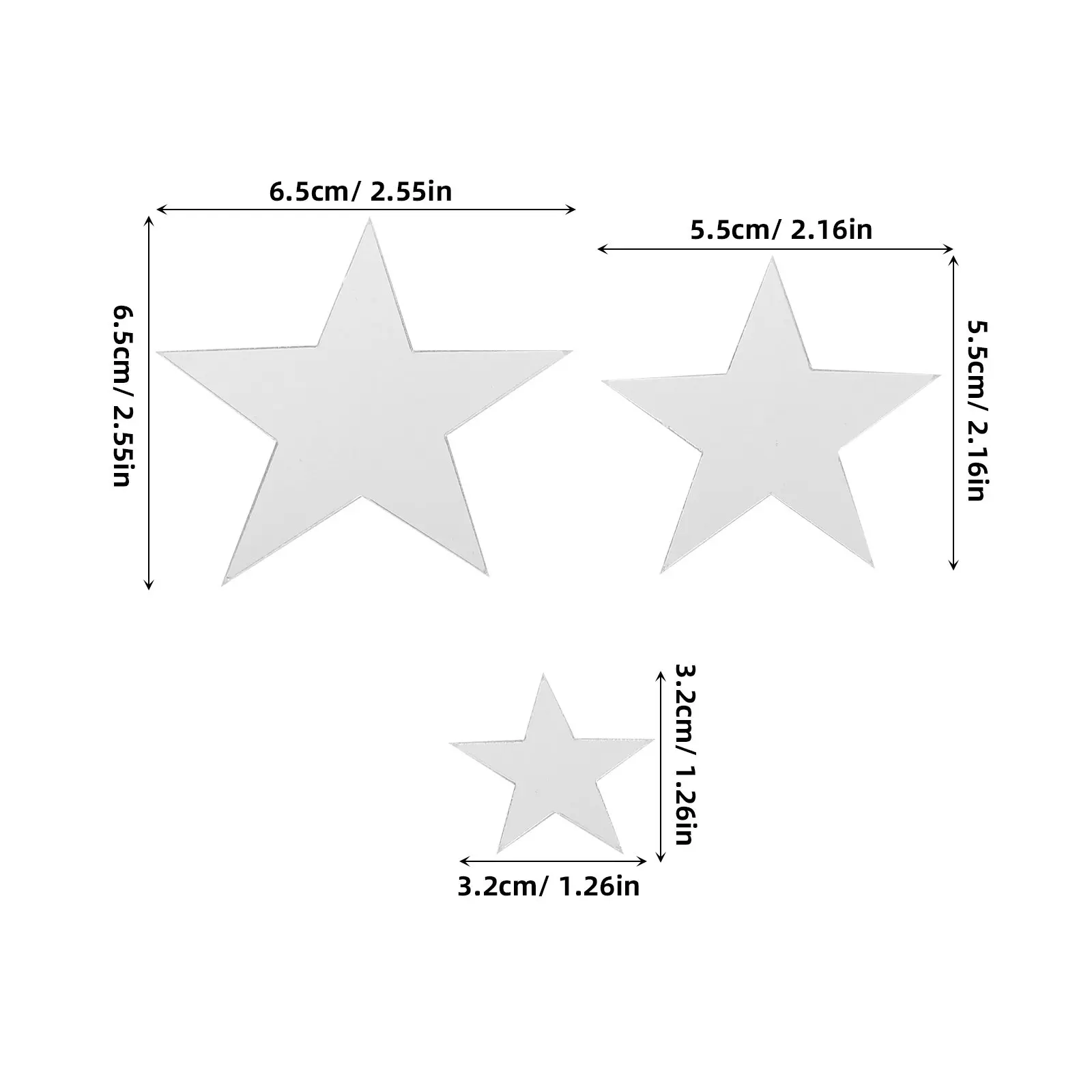 60Pcs Star Mirror Wall Stickers Acrylic Self Adhesive Peel and Stick Decals Brightening Light Enhancing Decor for Bedroom Living