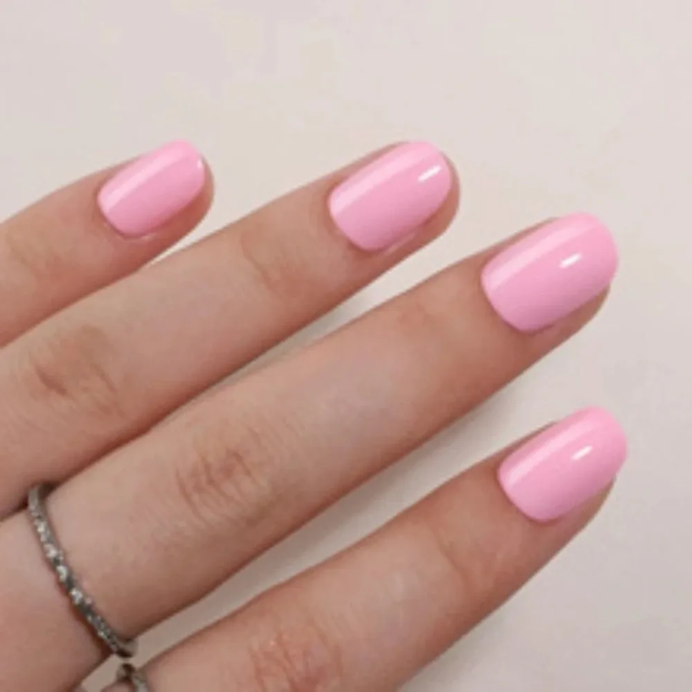 pure pink Short Squoval Press On Nails 24 Pcs Manicure Set with Glue Tabs Gift for Women Lasting Daily Work Nail Kit