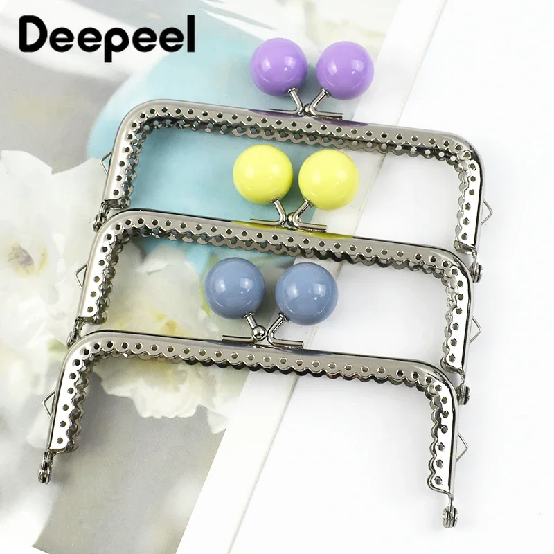 Deepeel  5/10Pcs 12.5cm Metal Bag Handle Colored Bead  Kiss lock for DIY Handbag Sewing Brackets Purse Frame Handles Making Bags