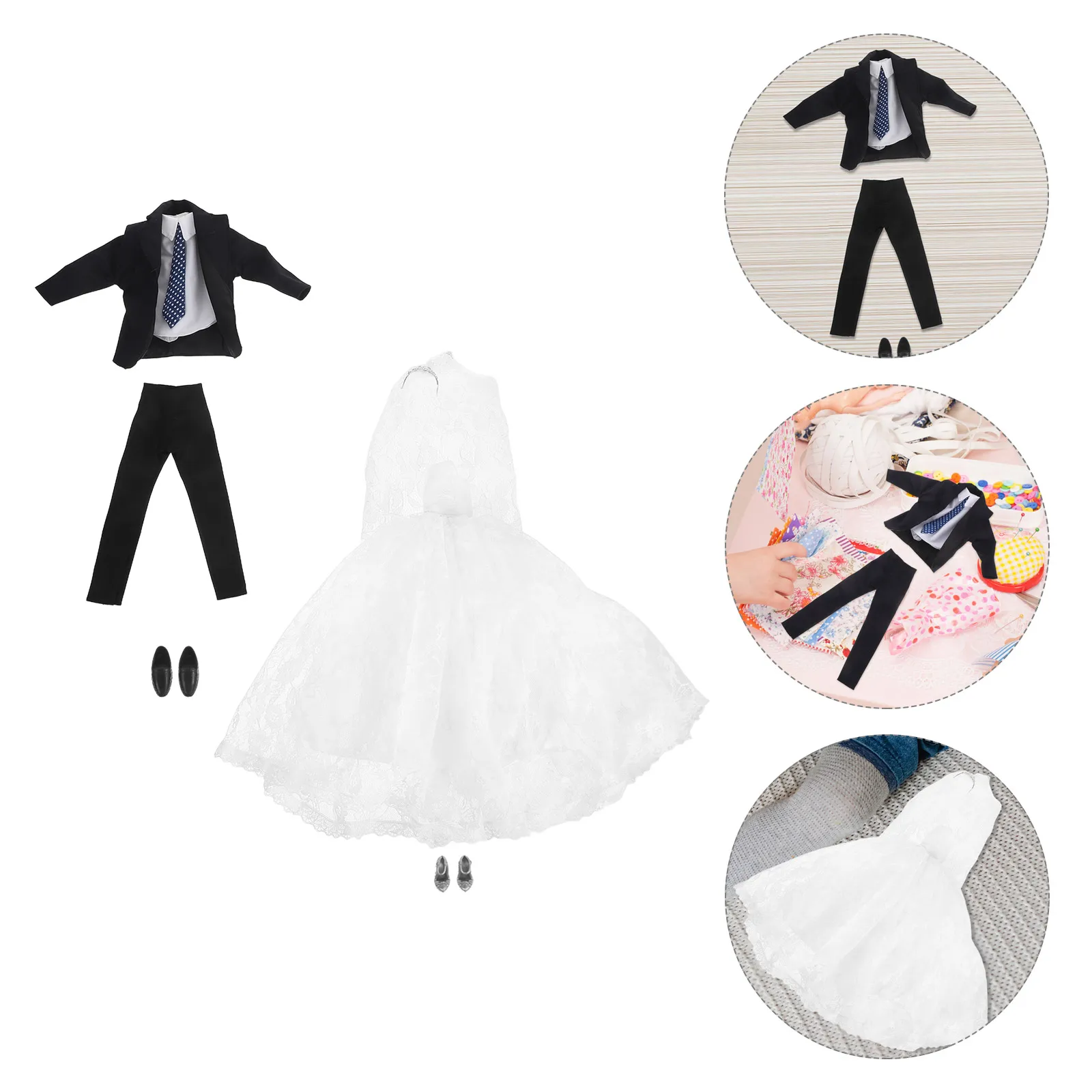 

1 Set Elegant Wedding Clothes Accessories Bride Gown Groom Suit Reusable Decorative Party Set Formal Business Outfit Ball Event