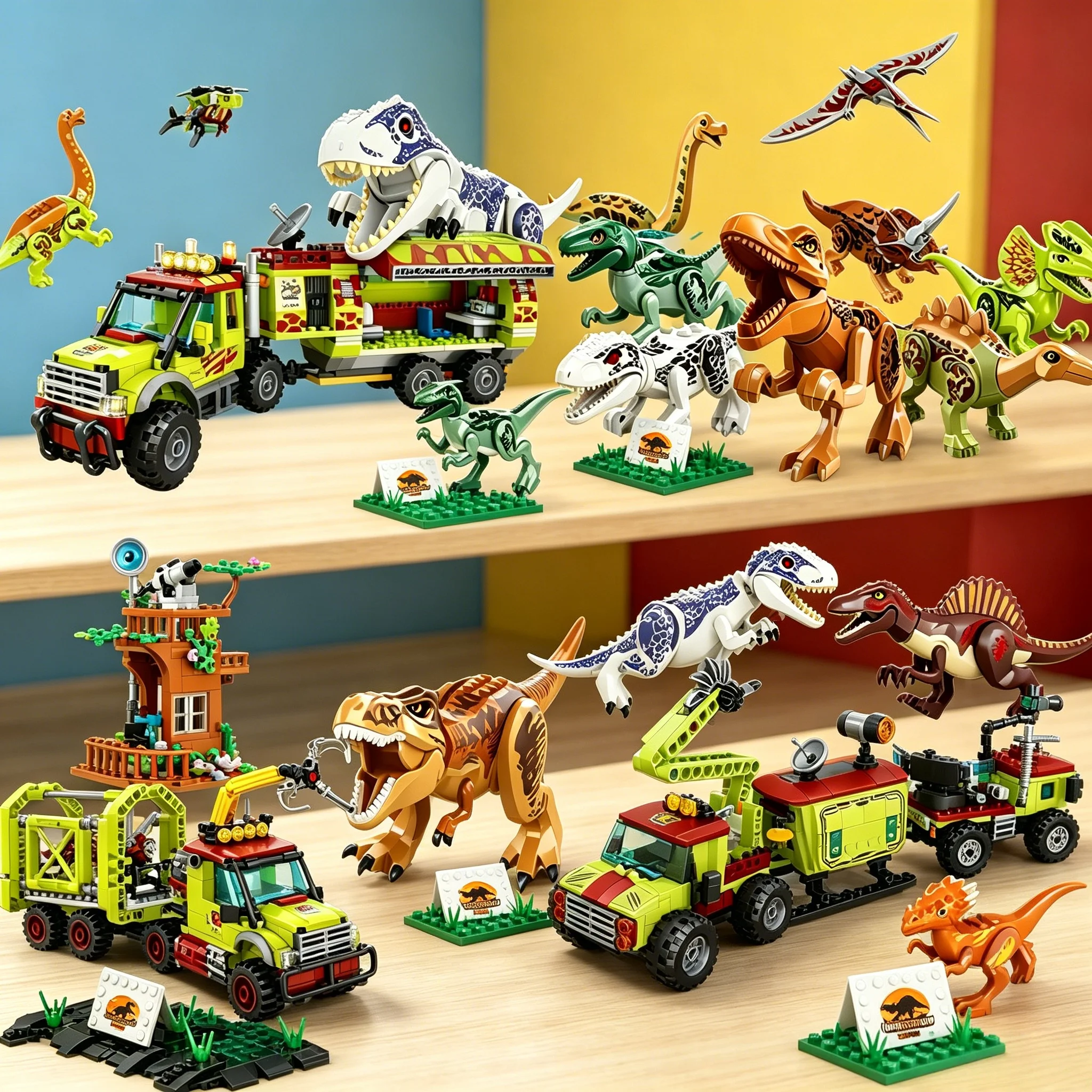 Jurassic Dino World Tyrannosaurus Off-Road Vehicle Triceratops Transport Truck Building Blocks Dinosaur Bricks Birthday Toys ﻿