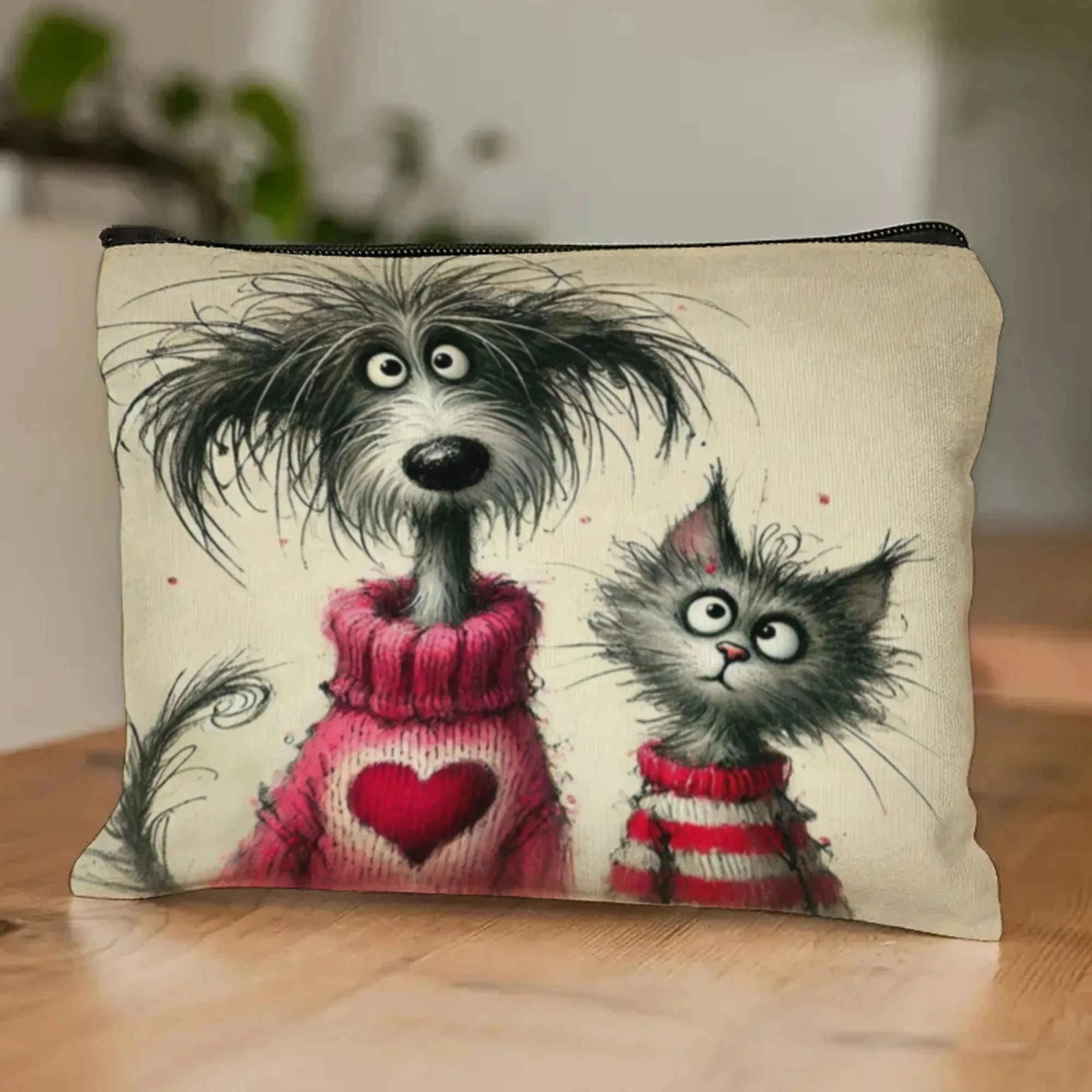 Cute Cat Dog Fun Cosmetic Bag Personality Coin Purse Sundries Storage Bag Lipstick Accessories Travel Necessities Birthday Gift