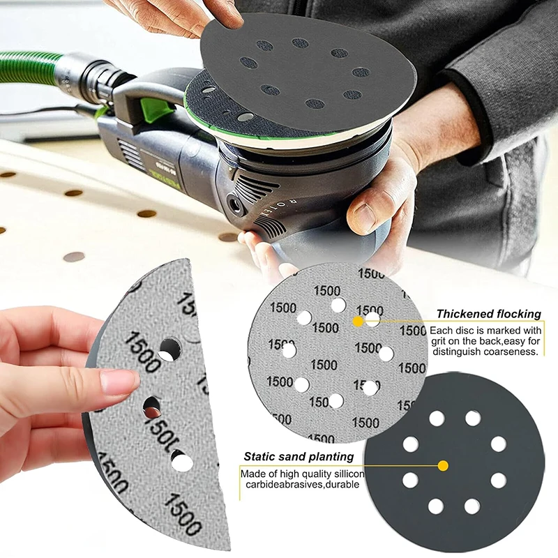 

125mm 5 Inch Water/Dry Sanding Discs 8 Holes Sandpaper Pads Set Hook & Loop Abrasive Sander Paper for Polishing Tools