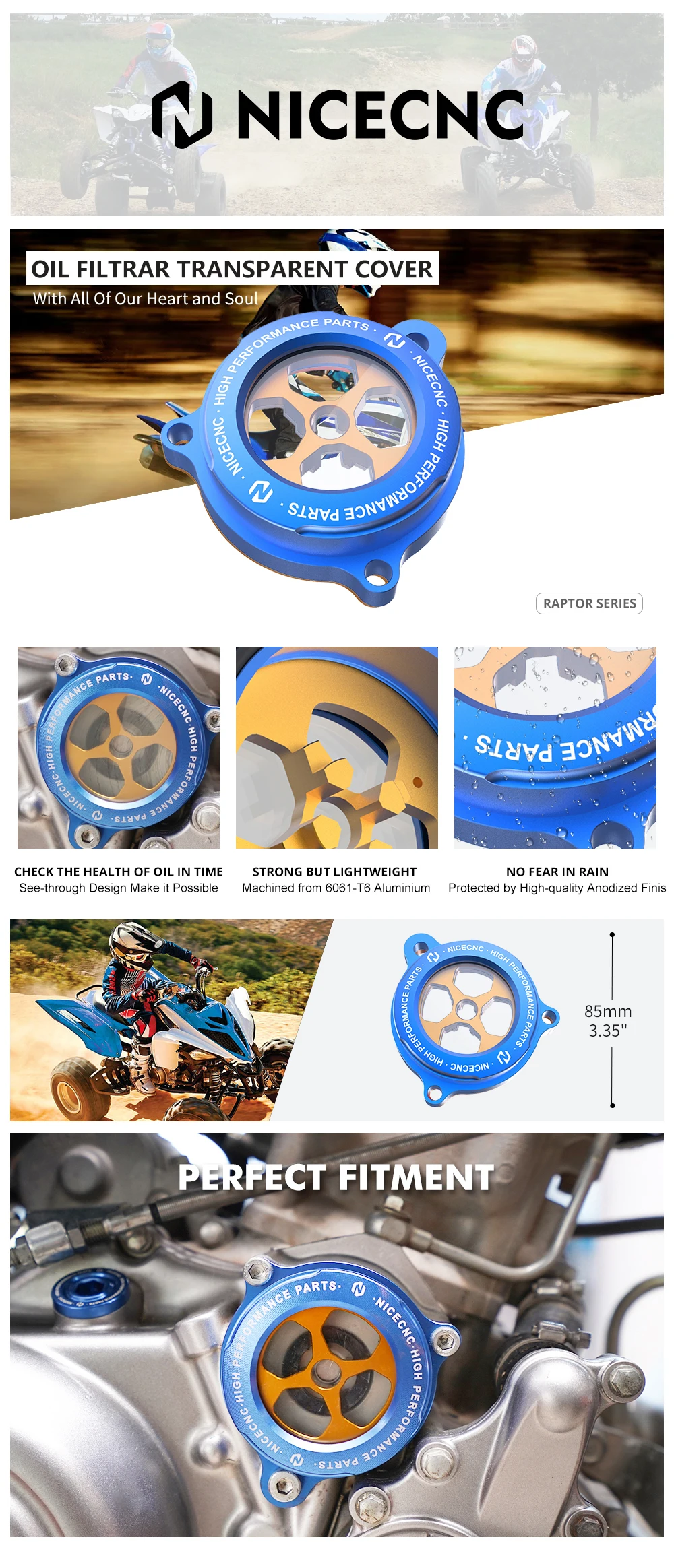 NICECNC Motorölfilter-Abdeckung (transparent) für Yamaha Raptor 700 2006-2024, passend für Yamaha RAPTOR 700R YFM 700 700R ATV Zubehör – Detail 2