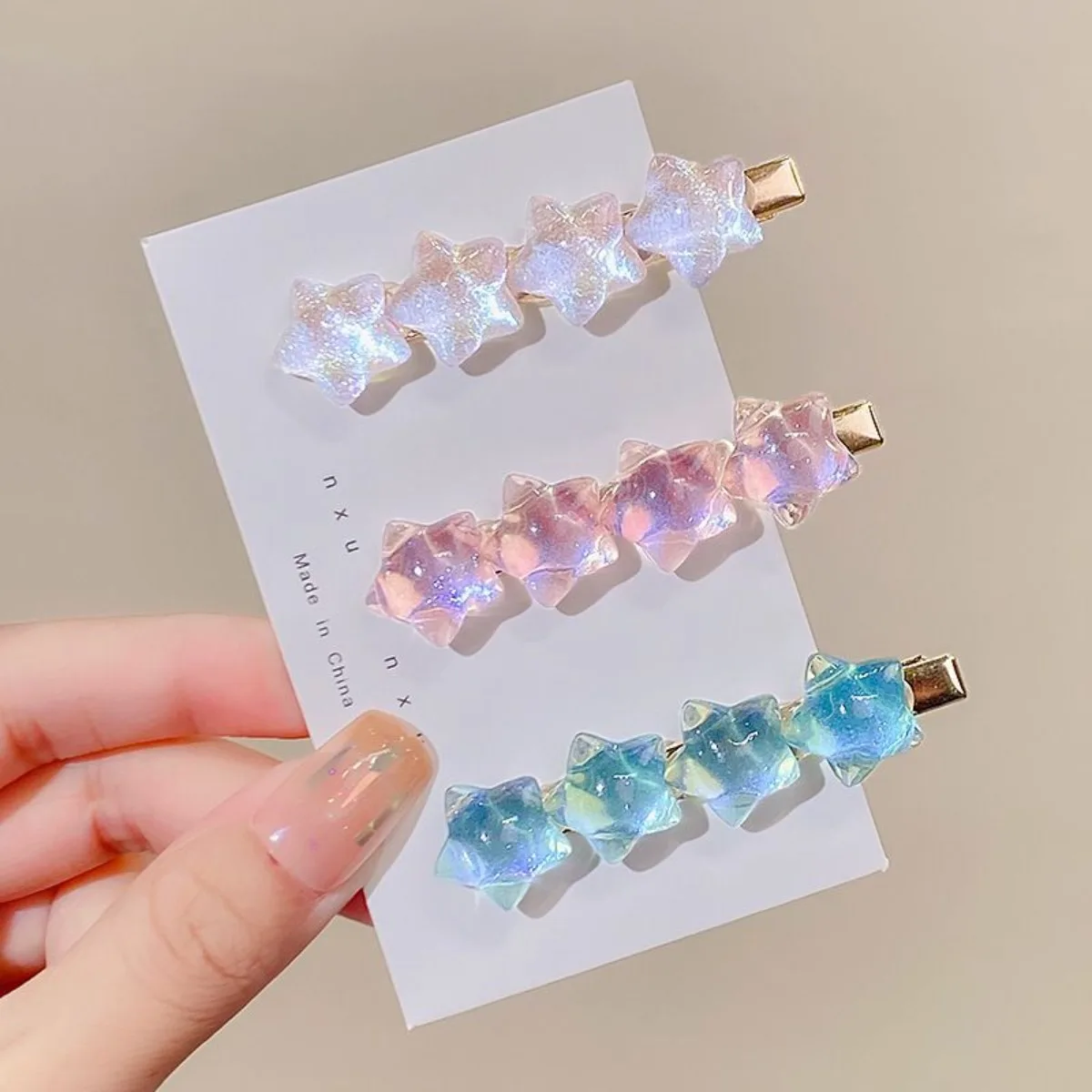

Gradient Color Star Hair Clip Cute Girl's Heart Duckbill Clip Bangs Clip Hair Clip Fashionable Hair Accessory