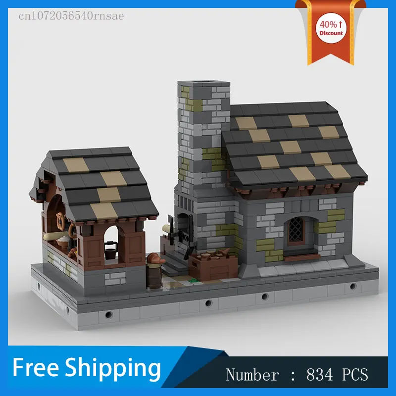 Modelo modular de cozinha medieval moc, tijolos diy, brinquedos de montagem, bloco de construção, presentes de natal, castelo, decoração, presente de aniversário