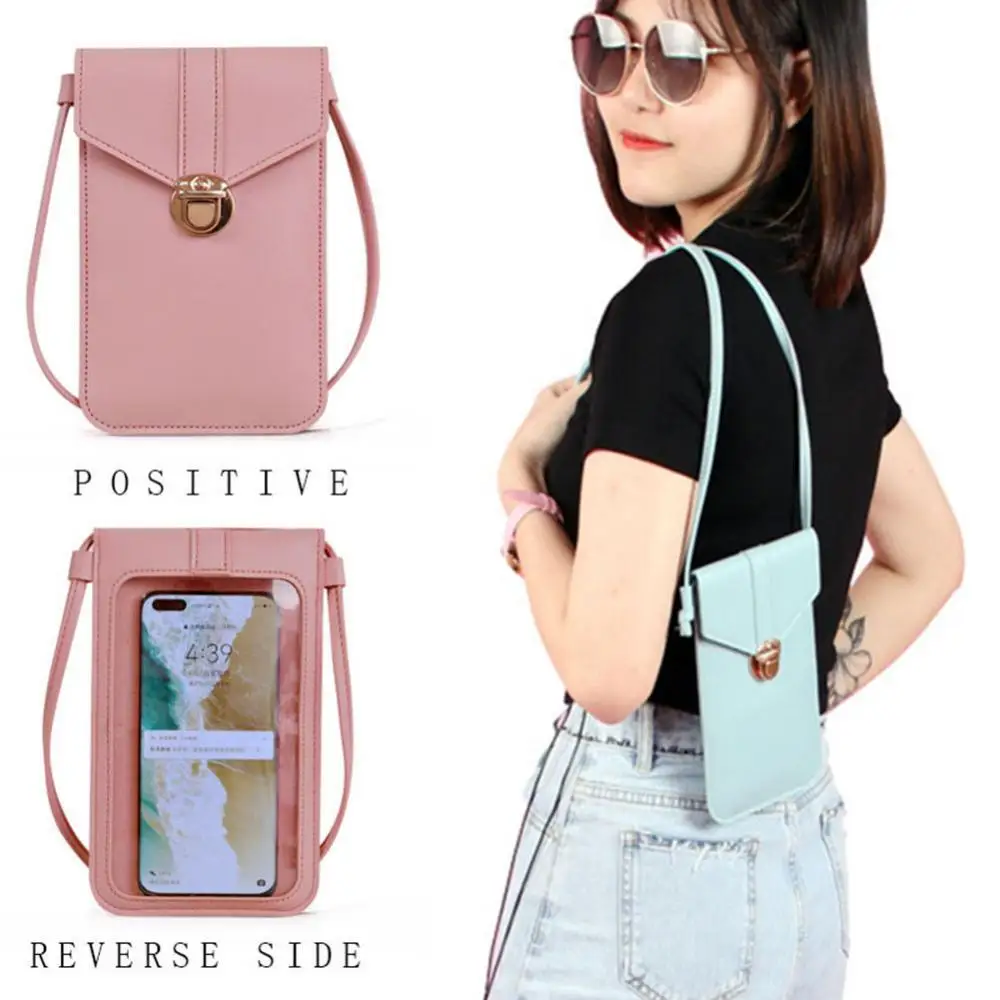 Women Fashion Lock Catch Crossbody Shoulder Bag Clear Phone Touch Screen Purse Мобильный Сенсорный Кошелек 핸드폰 터치스크린 지갑