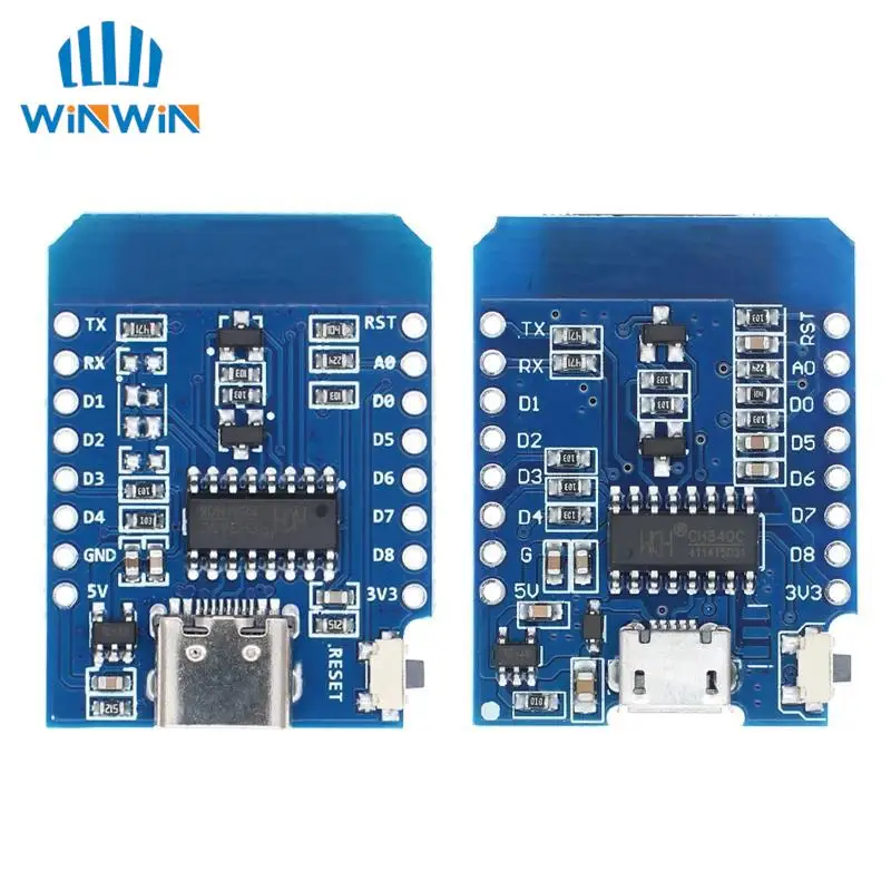 D1 Mini TYPE-C/MICRO ESP8266 ESP-12F CH340G V2 USB D1 Mini WIFI Development Board D1 Mini NodeMCU Lua IOT Board 3.3V With Pins