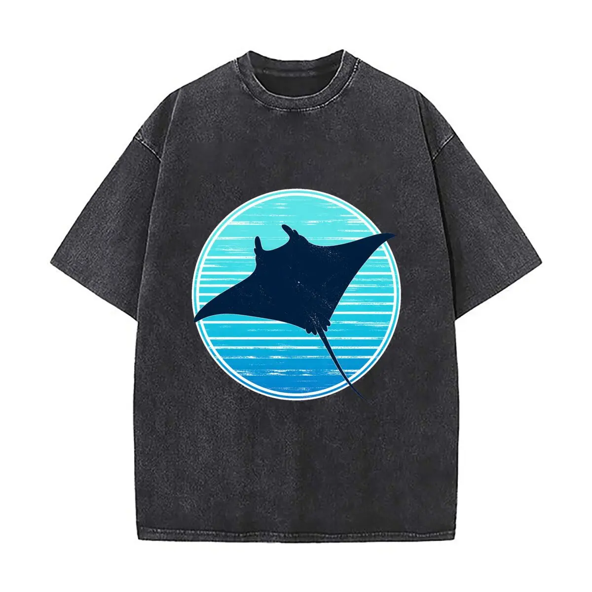 Camisetas Holgadas Estilo Streetwear con Emblema Oceánico Vintage de Manta Ray del Atol de South Ari, con Efecto Desgastado, para Paseos Urbanos