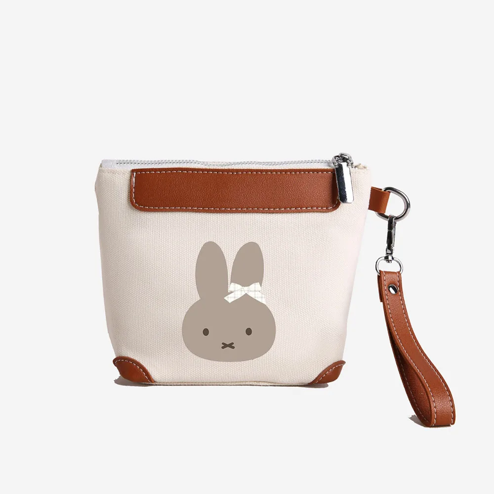 Miffy – trousse de maquillage de dessin animé, pochette en toile Beige avec motif de lapin, dragonne, sac à cosmétiques, sac de rangement Portable pour femmes