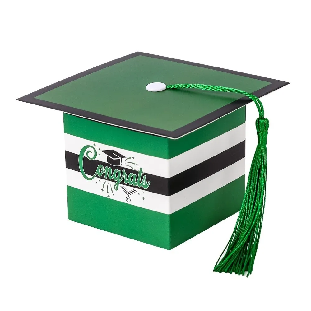 

12Pcs Creative Graduation Candy Bags Colorful Portable Doctoral Hat Candy Boxes with Tassels Paper Graduation Paper Candy Box