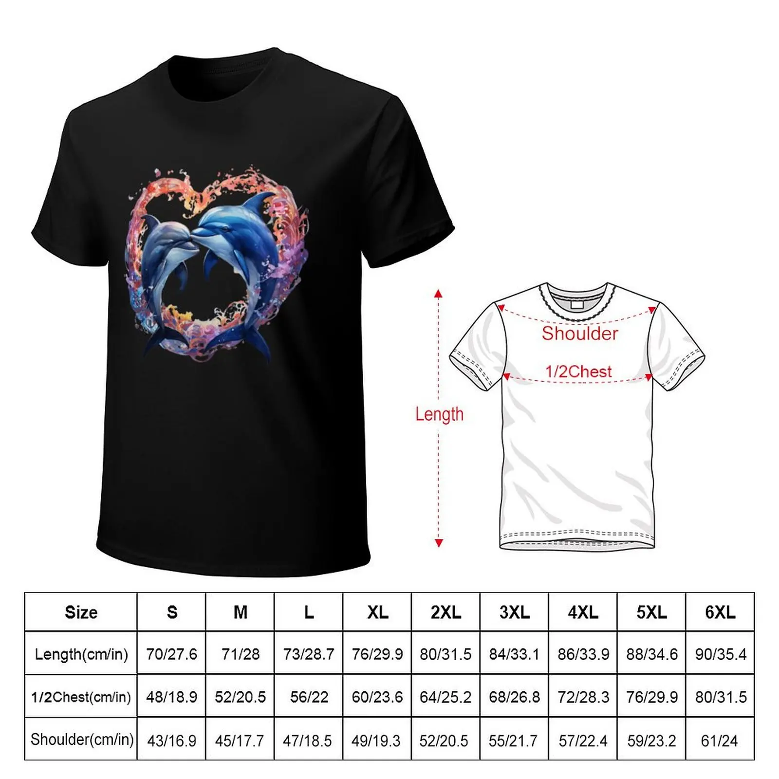 2034 Two adorable dolphins with a heart T-Shirt Big and Tall Solid Color T-Shirt